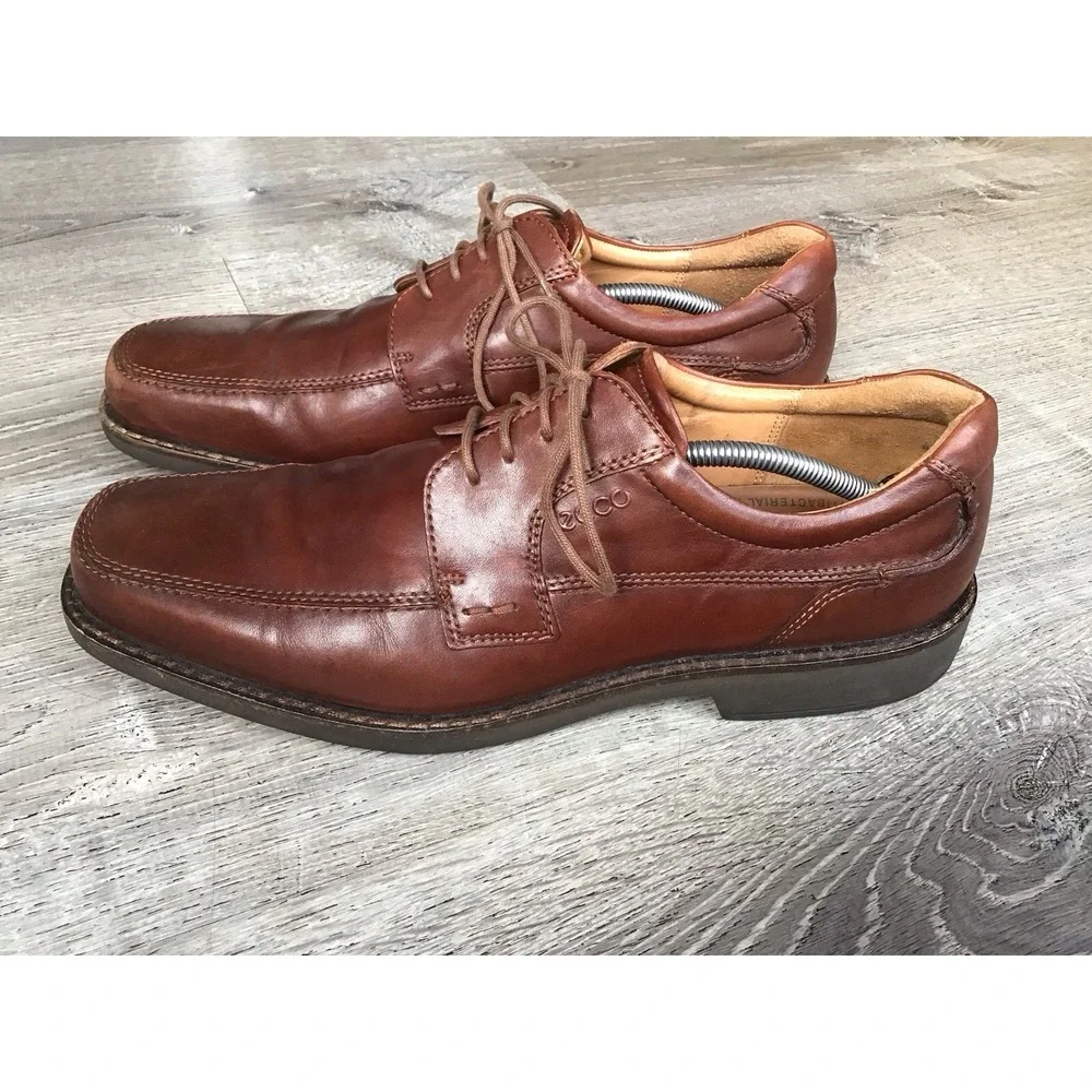 Ecco Helsinki Mens Size EU 47 US 13-13.5 Brown Leather Square Toe Oxfords